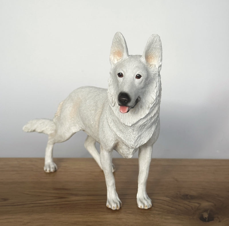 White Alsatian German Shepherd ornament, quality lifelike figurine by Leonardo. Gift boxed