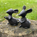 Set of 2 heavy solid cast iron mice indoor ornaments or garden decorations, great mouse lover gift
