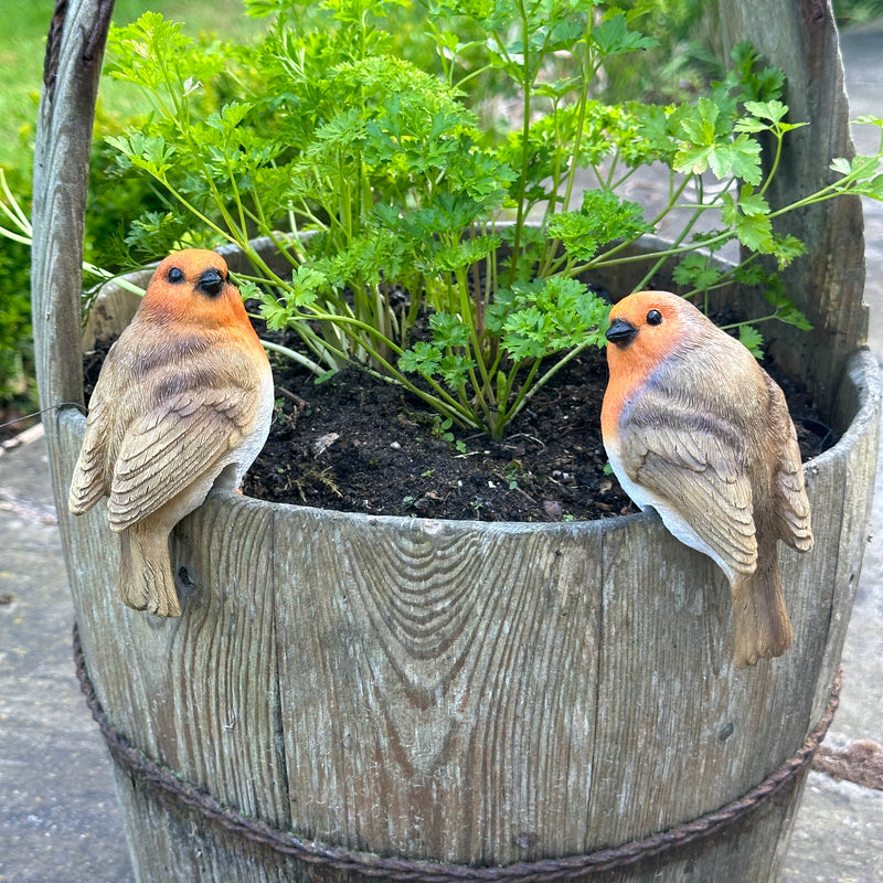 garden plant pot hangers SET of 2 Robin flower pot hangers, novelty garden ornament bird lover