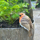SET of 2 Robin flower pot hangers, novelty garden ornament bird lover gift
