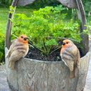 SET of 2 Robin flower pot hangers, novelty garden ornament bird lover gift