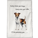 'Love Dogs' Dog breeds Tea Towel, with 'Watching you' funny wording, 100% cotton (Jack Russell Terrier)