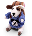 Pachamama Joanna On A Journey Felted Smiley Dog Ornament With Knitted Accessories