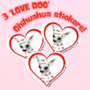Set of 3 stickers with cute 'Love Dogs' Chihuahua