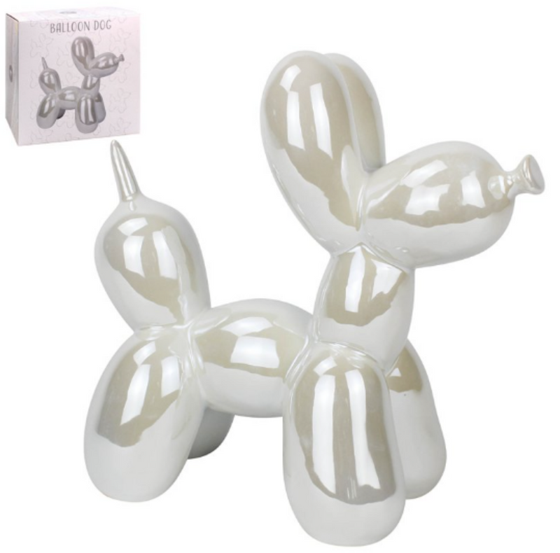 Large Balloon Dog figurine, shiny pearlescent finish on trend home decoration, length 25cm
