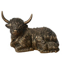 Laying Highland Cow Mother & Calf ornament figurine from the Leonardo Reflections Bronzed range