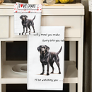 'Love Dogs' Dog breeds Tea Towel, with 'Watching you' funny wording, 100% cotton (Black Labrador)