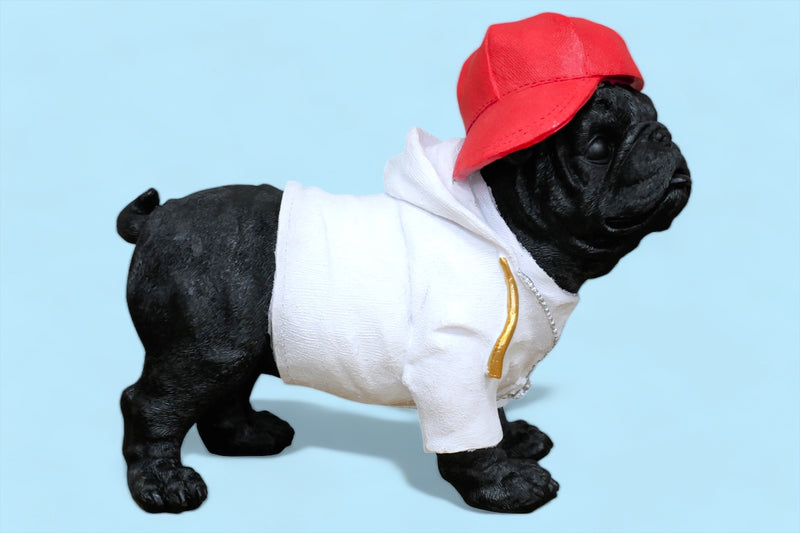 Black Pug in Cap & Hoodie figurine, novelty Pug lover decoration
