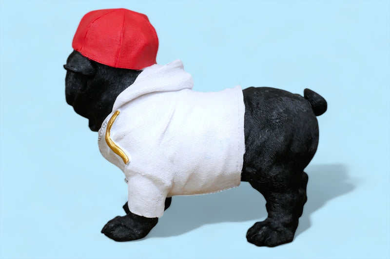 Black Pug in Cap & Hoodie figurine, novelty Pug lover decoration