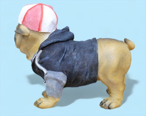 Beige Pug in Cap & Hoodie figurine, novelty Pug lover decoration