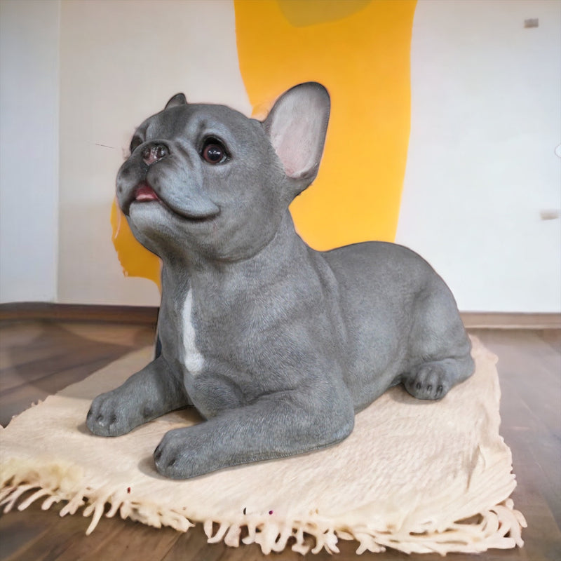 'Blue' grey laying French Bulldog figurine, large (36cm long) ornament decoration