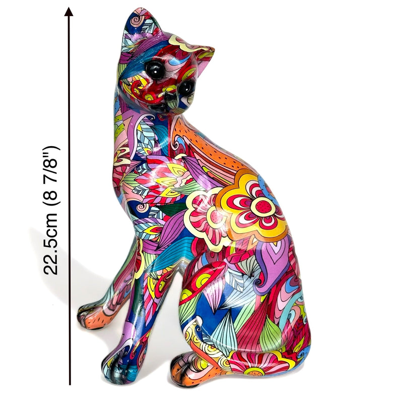 NEW! Medium Groovy Art glossy bright coloured Sitting Cat ornament figurine Cat lover gift (22cm)