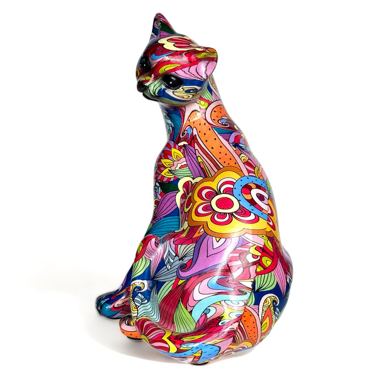 NEW! Medium Groovy Art glossy bright coloured Sitting Cat ornament figurine Cat lover gift (22cm)