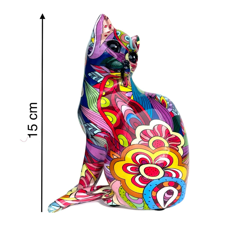 Groovy Art glossy bright coloured Sitting Cat ornament figurine Cat lover gift (height 15cm)