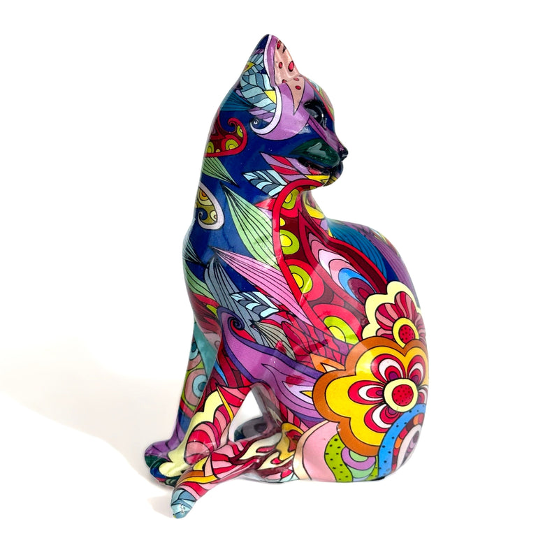 Groovy Art glossy bright coloured Sitting Cat ornament figurine Cat lover gift (height 15cm)