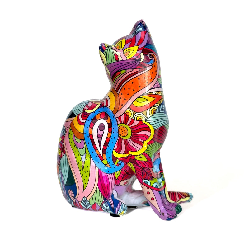 Groovy Art glossy bright coloured Sitting Cat ornament figurine Cat lover gift (height 15cm)