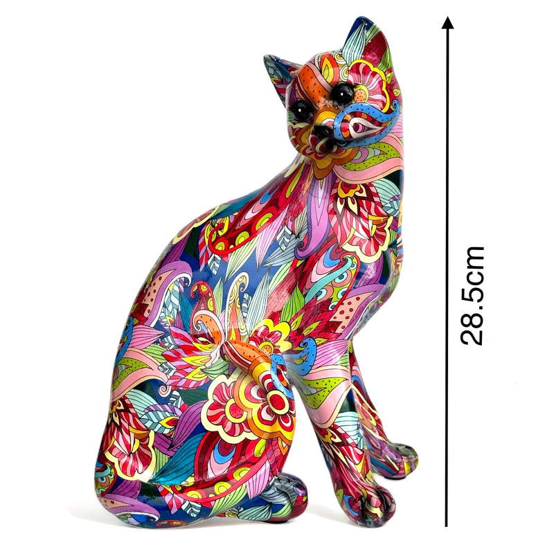 Large Groovy Art bright colour Sitting Cat ornament figure cat lover gift (28cm)