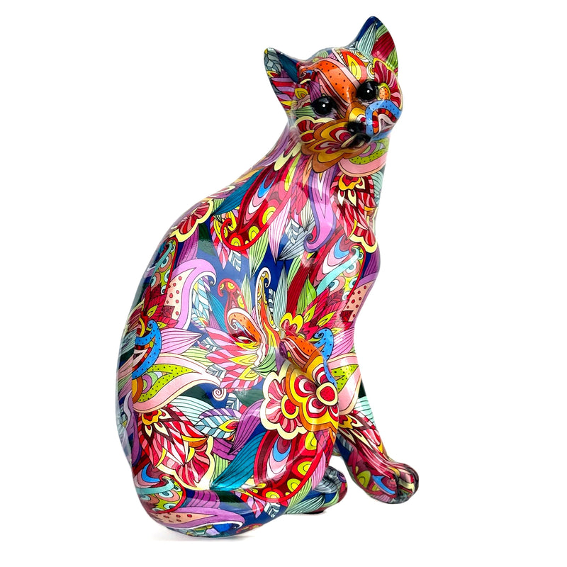 Large Groovy Art bright colour Sitting Cat ornament figure cat lover gift (28cm)