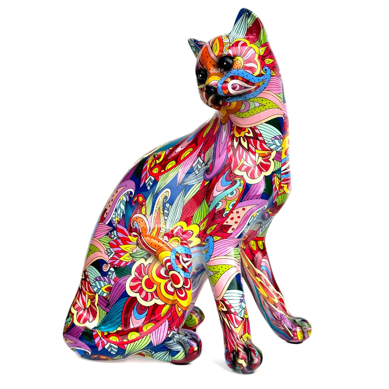 Large Groovy Art bright colour Sitting Cat ornament figure cat lover gift (28cm)