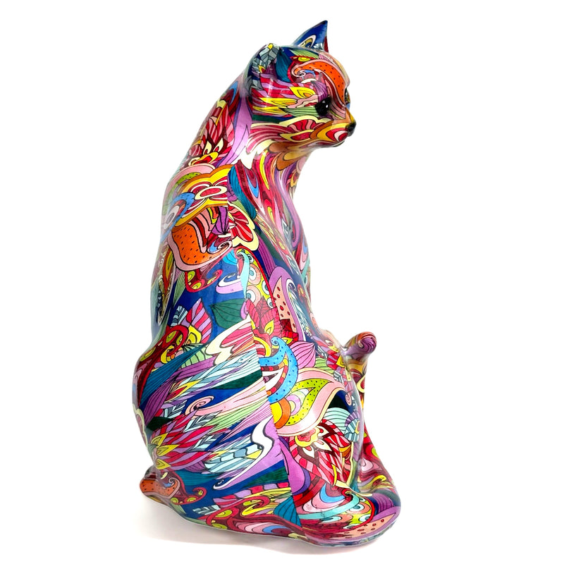 Large Groovy Art bright colour Sitting Cat ornament figure cat lover gift (28cm)