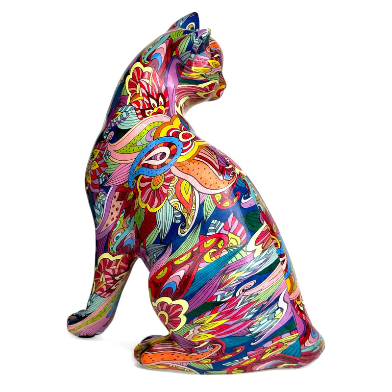 Large Groovy Art bright colour Sitting Cat ornament figure cat lover gift (28cm)