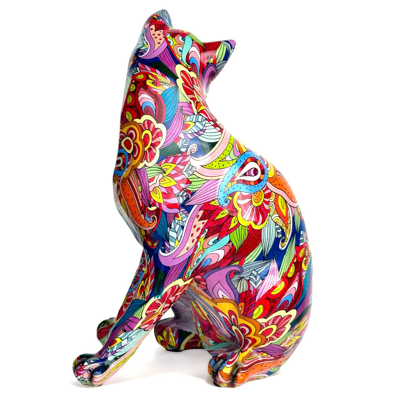 Large Groovy Art bright colour Sitting Cat ornament figure cat lover gift (28cm)