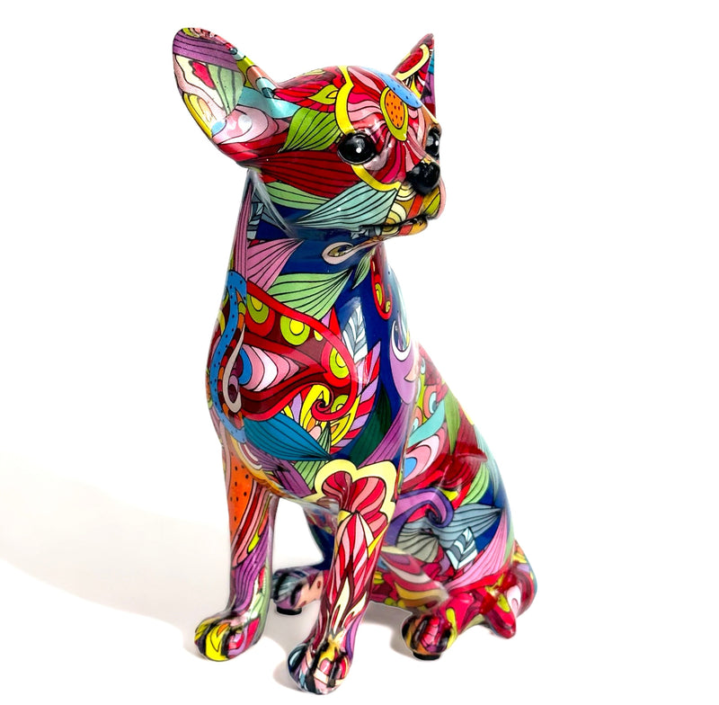 Groovy Art bright coloured sitting Chihuahua ornament figurine, Chihuahua lover gift