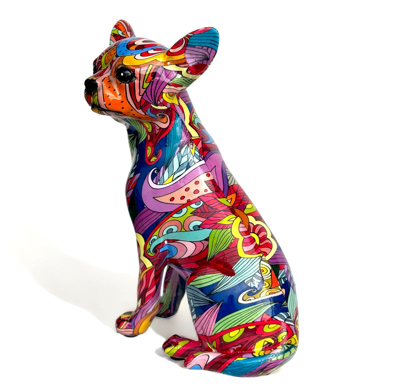 Groovy Art bright coloured sitting Chihuahua ornament figurine, Chihuahua lover gift