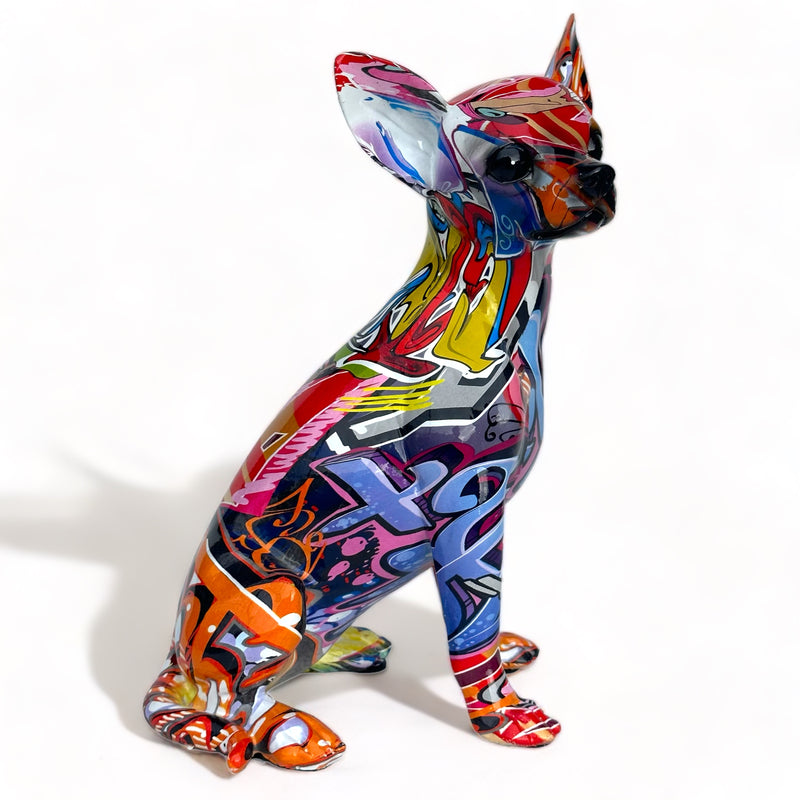 Graffiti Art Chihuahua figurine by Lesser & Pavey, bright coloured glossy finish, boxed