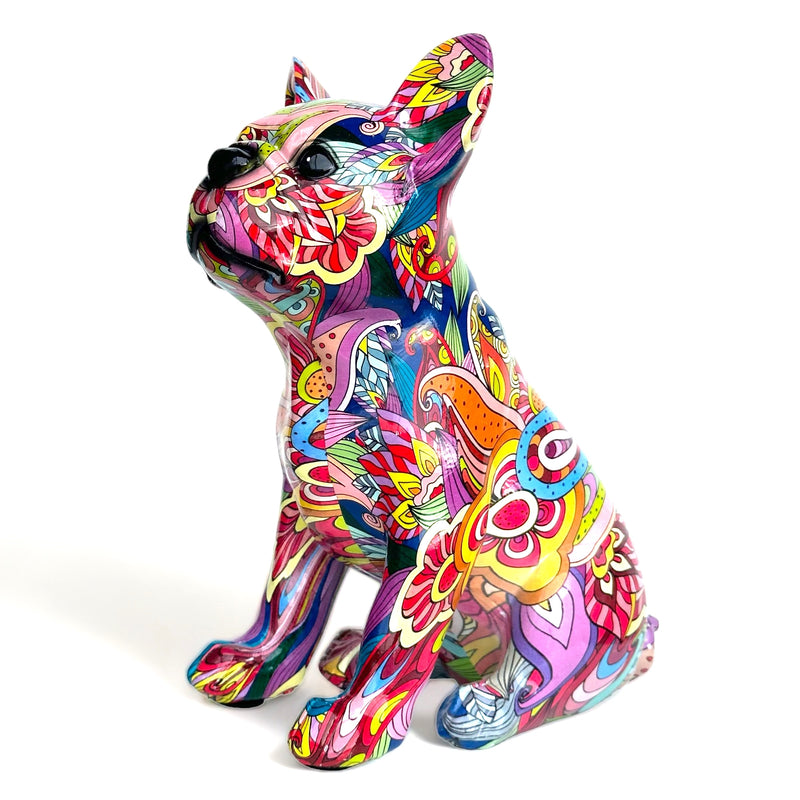 Groovy Art bright coloured sitting French Bulldog ornament figurine, Frenchie lover gift
