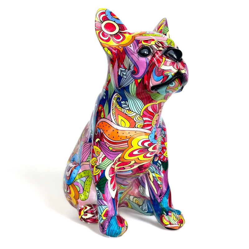 Groovy Art bright coloured sitting French Bulldog ornament figurine, Frenchie lover gift