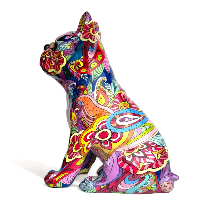 Groovy Art bright coloured sitting French Bulldog ornament figurine, Frenchie lover gift