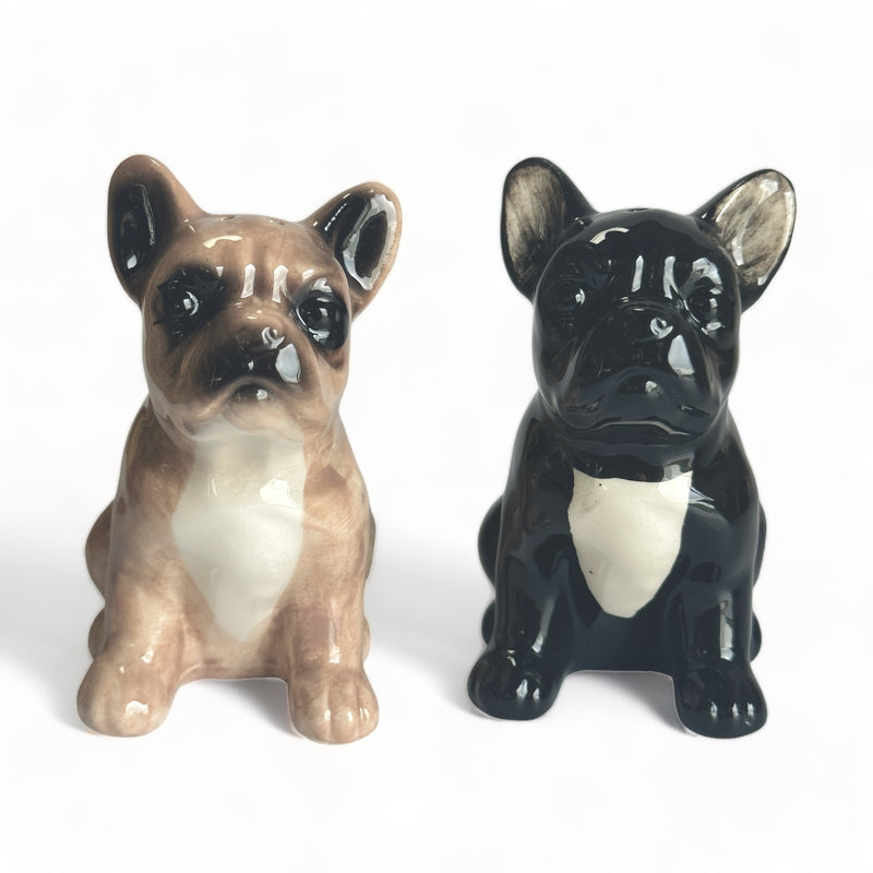 Black and Tan French Bulldog ceramic Salt & Pepper cruet set by Lesser & Pavey, boxed