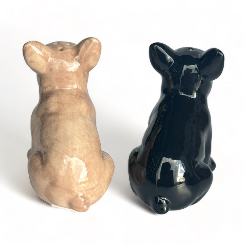 Black and Tan French Bulldog ceramic Salt & Pepper cruet set by Lesser & Pavey, boxed