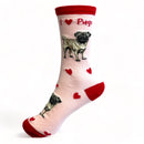 Pug socks with cute dog image and I love Pugs wording, with FREE GIFT BAG