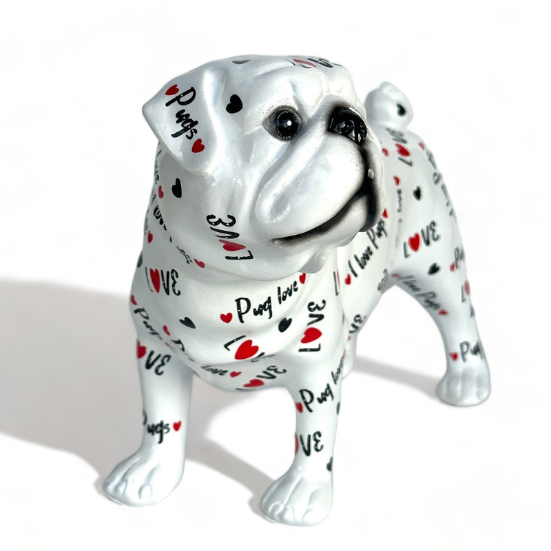 LOVE DOGS Pug figurine, Love Pugs text & hearts design, 23cm