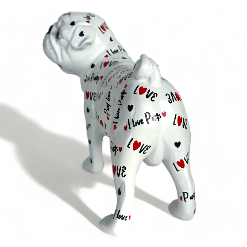 LOVE DOGS Pug figurine, Love Pugs text & hearts design, 23cm