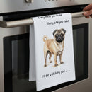 'Love Dogs' Dog breeds Tea Towel, with 'Watching you' funny wording, 100% cotton (Pug)