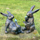 Bronze effect Rabbit Reading a Book figurine, height 23cm, gift boxed