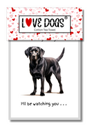 'Love Dogs' Dog breeds Tea Towel, with 'Watching you' funny wording, 100% cotton (Black Labrador)