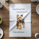 'Love Dogs' Dog breeds Tea Towel, with 'Watching you' funny wording, 100% cotton (Yorkshire Terrier)