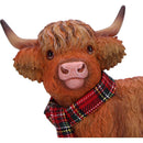 Standing Highland Cow with Fabric Hat and Scarf, Length 13cm, Gift Boxed