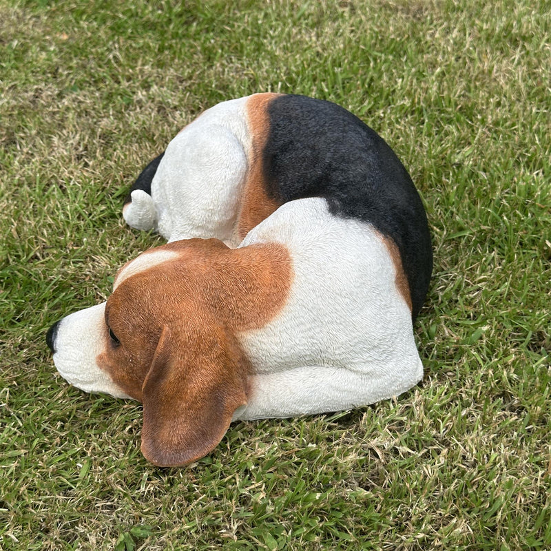 Large realistic laying Beagle Dog figurine home or garden decoration, pet loss gift or memorial