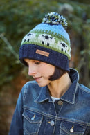 Pachamama Flock Of Sheep Roll Back Bobble Beanie Hat Chunky Knit Wool