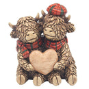 Hughie Highland Cows holding Heart Tartan Scarf and hat