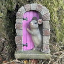 Cute Mouse in doorway fairy garden decoration (Pink Door)