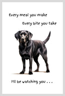 Dog lover novelty Tea Towel, with Dog Breed image and 'Watching you' funny wording, quality cotton (Black Labrador)