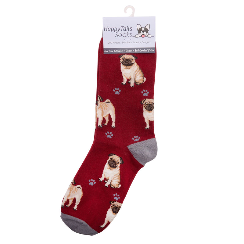 Ladies Pug Socks, lovely vibrant colours, soft combed cotton, one size