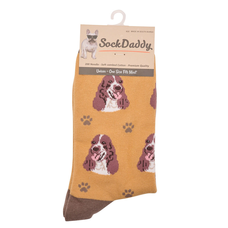 Ladies Springer Spaniel Socks, lovely vibrant colours, soft combed cotton, one size