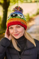 Pachamama Black Sheep Roll Back Bobble Beanie Rainbow
